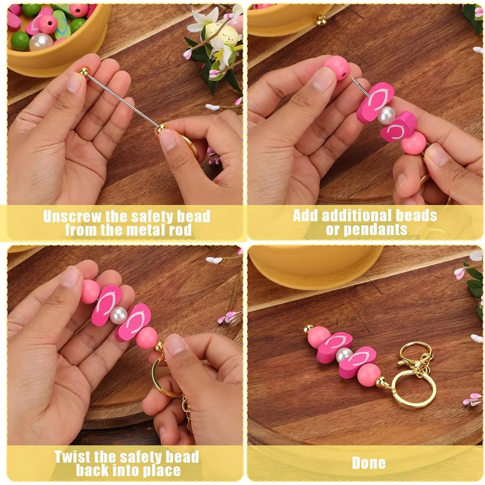 A04G-40Pcs Beadable Keychain Bars, Metal Beaded Keychain Blank Keychains Key Chain Charms Making Accessories For Craft DIY