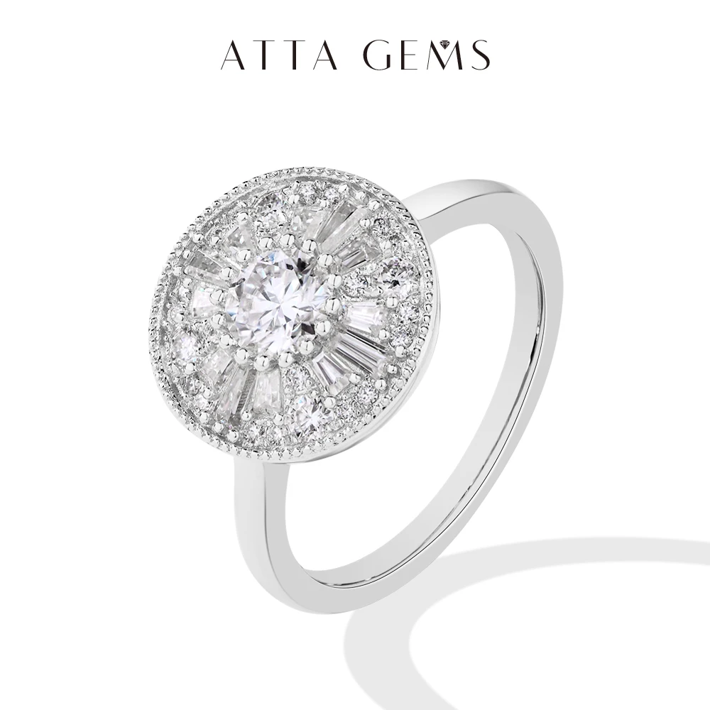 

ATTAGEMS сверкающее кольцо с муассанитом для женщин 5,0 мм круглой огранки D VVS1 с бриллиантом s925 пробы серебро для помолвки свадебные украшения