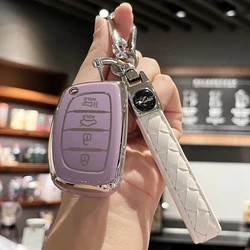 Car Key Case Cover Key Holder with Keychain for Hyundai Elantra Tucson Sonata Elantra GT Ioniq 4 Buttons
