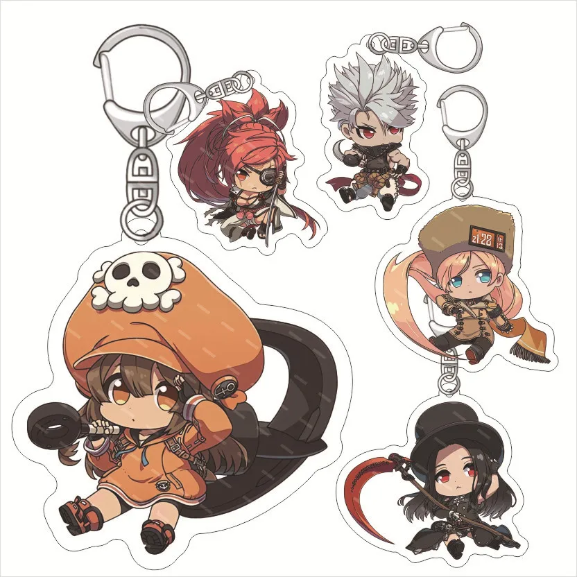 Hot Game Fans Anime GUILTY GEAR Cute Acrylic Keychain HD Cartoon Figures Bridget, Sol, Ramlethal Peripherals Keyring Bag Pendant