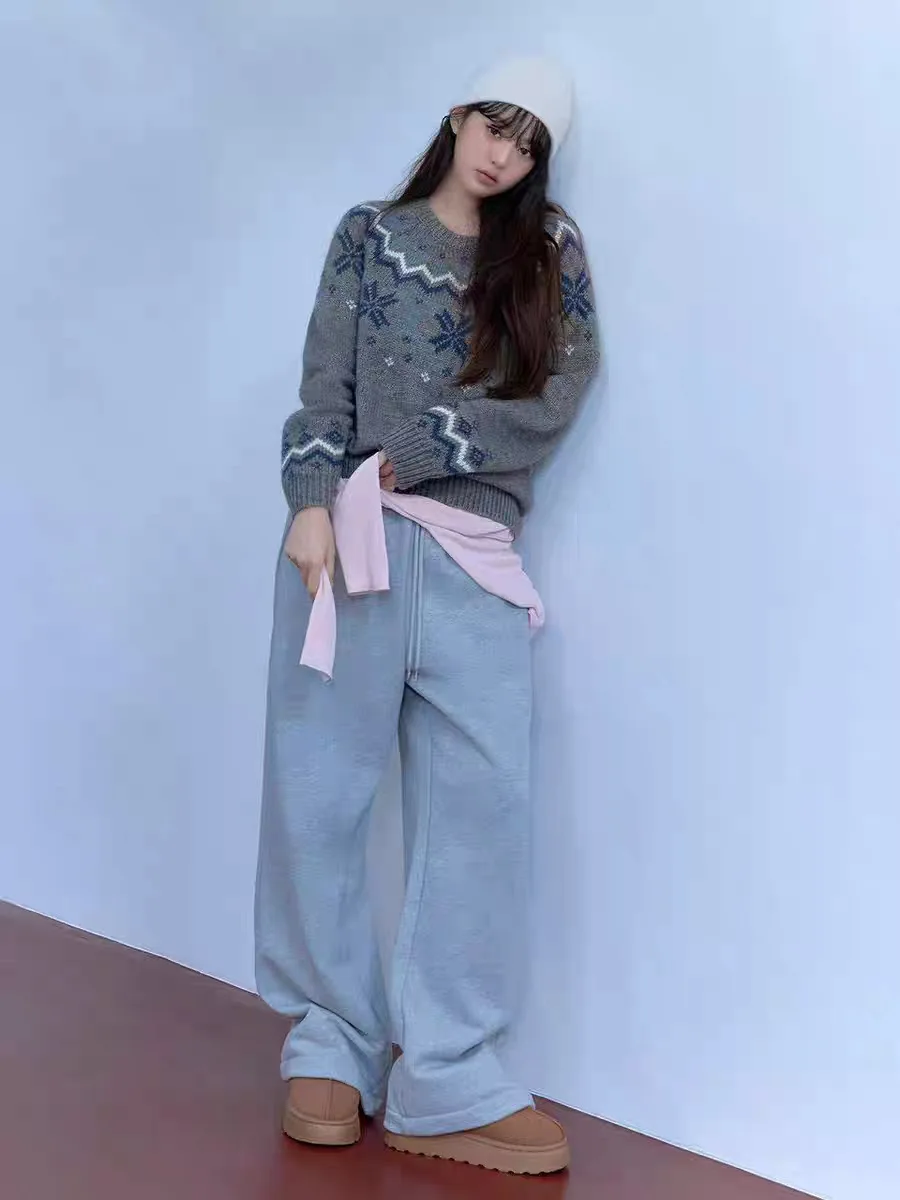 

Soft Cozy Dongdaemun Zhang ng Embroidered Knitted Sweater Women's Loose Vintage Overhead Woolen Long Sve round Ne Top