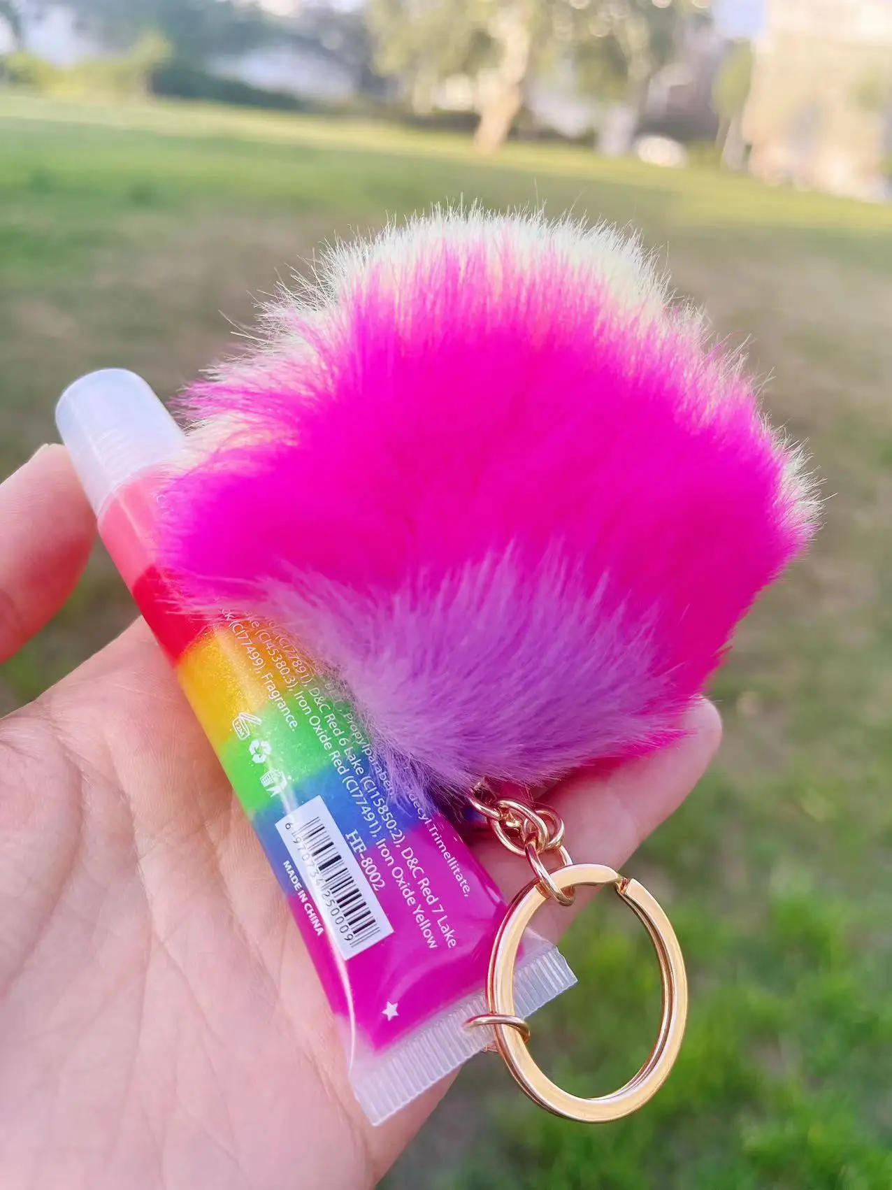 Hot Selling Rainbow PompomS Keychain Lipgloss Colorful Pearlescent Moisturizing Cosmetics Sexy Lip Tint Lips Lip Gloss