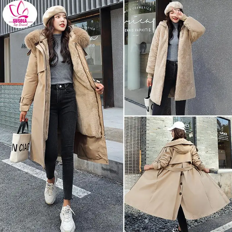 SUSOLA Parka Coat Cotton Jacket Women Long Winter New Fashion One Garment Three Ways Wearable Inside and Outside Coat 2024