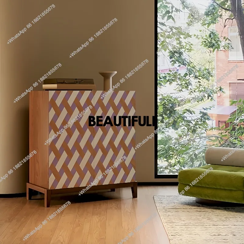 

Medieval style solid wood sideboard, vintage style living room home entryway, light luxury side storage cabinet