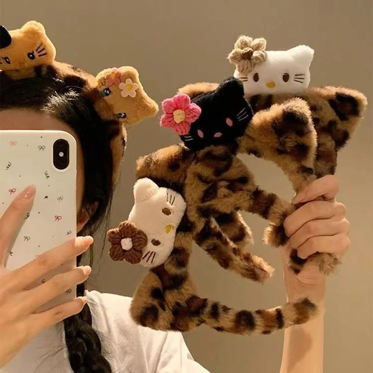 MINISO Cartoon Anime Sanrio Hello Kitty Plüsch Stirnband Gesicht waschen Haarbänder Schleife Plüsch Haare Zubehör Mädchen Geschenke