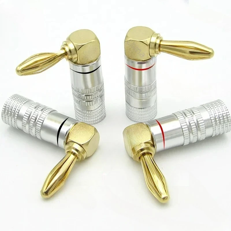 10PCS 90 ° Elbow Banana Connector Right  Angle 4mm Banana Plug For Video 24K Gold Plated Speaker Copper Adapter