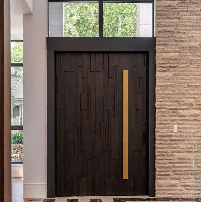 Fashion Design Wood Grain Color Large Size Aluminum Alloy Entrance Door Noise Reduction Hinged Doors Luxurious Residential Doors