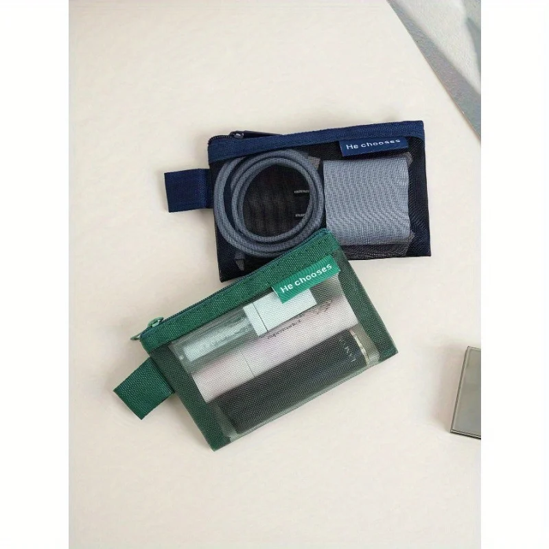 1pc スクエアメッシュポータブル小型収納バッグ、ジッパー付き、化粧品収納バッグ、ポケットを清潔で整頓した状態に保ちます。