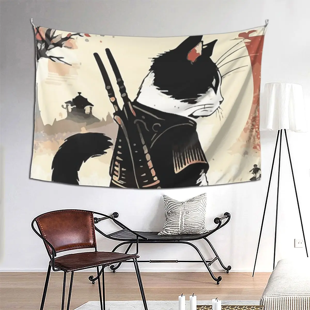 

Cats Anime Samurai Sword Tapestry Funny Wall Hanging Aesthetic Home Decoration Tapestries for Living Room Bedroom Dorm Room