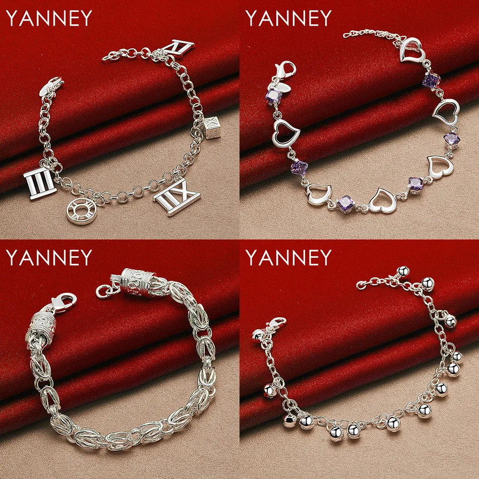 

925 Sterling Silver 8 Inch Delicate Roman Numeral Heart Bracelet Women's Jewelry Party Fashion Wedding Jewelry
