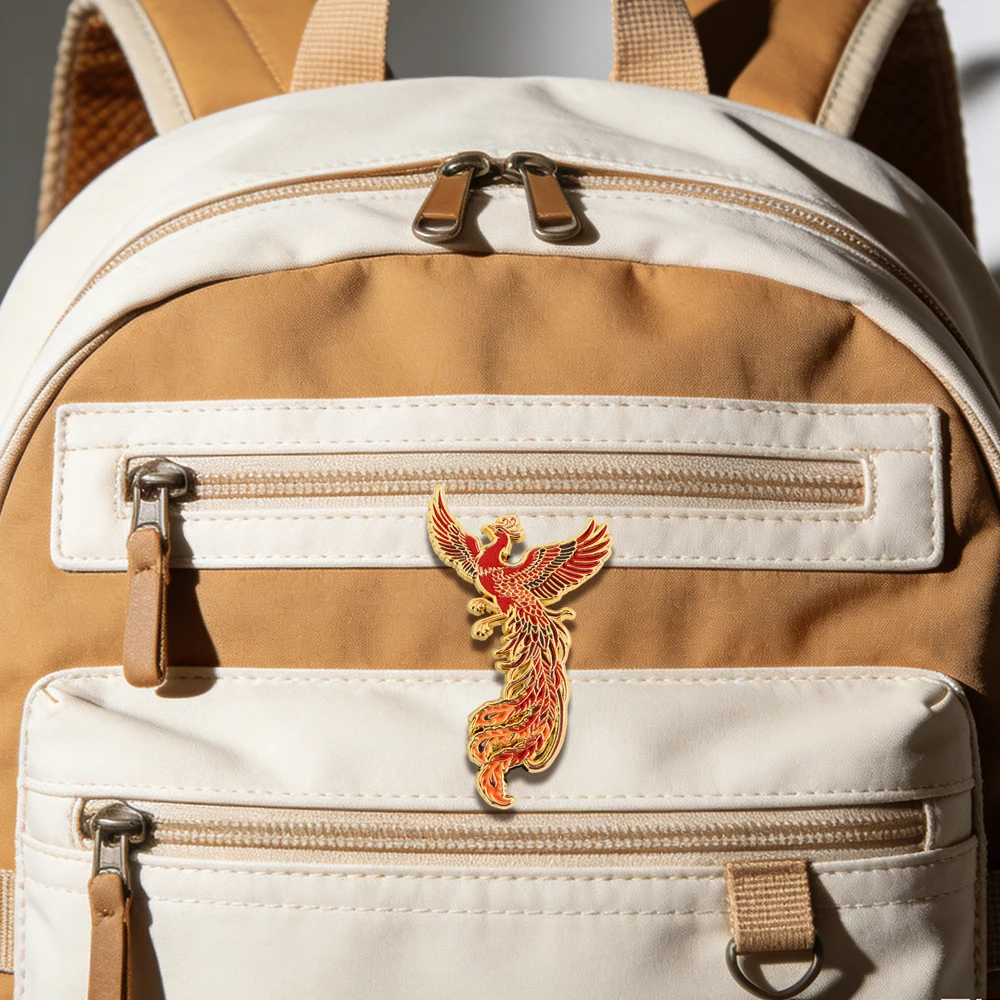 Roter Phönix Emaille-Pin Mythischer Feuervogel Brosche Wiedergeburt-Symbol Anstecknadel Fantasy-Vogel Schmuck Geschenk für Frauen Männer Rucksack-Zubehör – Detail 8