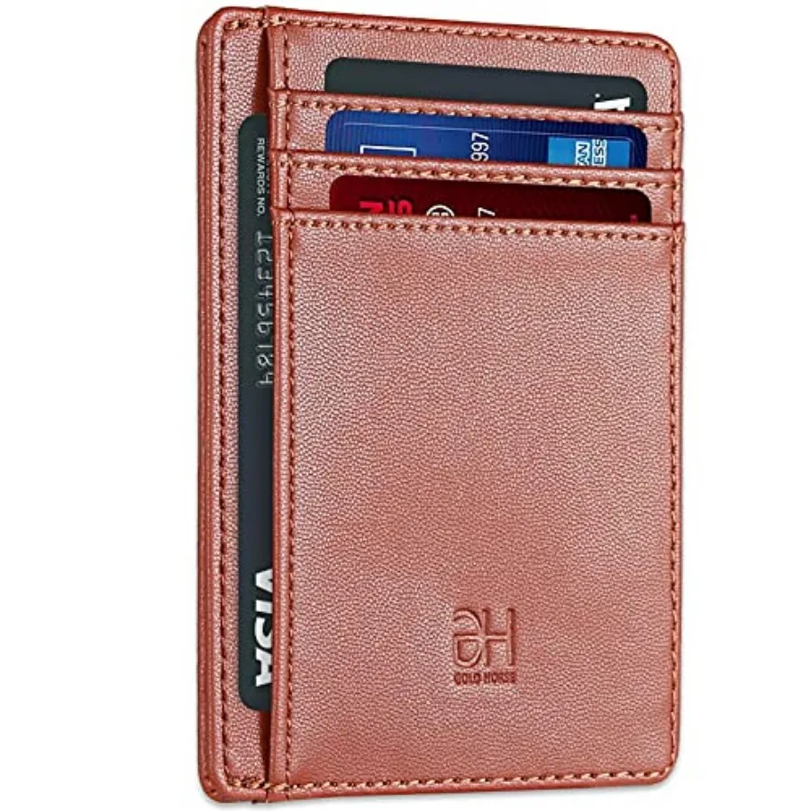 

Slim RFID Blocking Card Holder Minimalist Leather Front Pocket Wallet for Women Slim