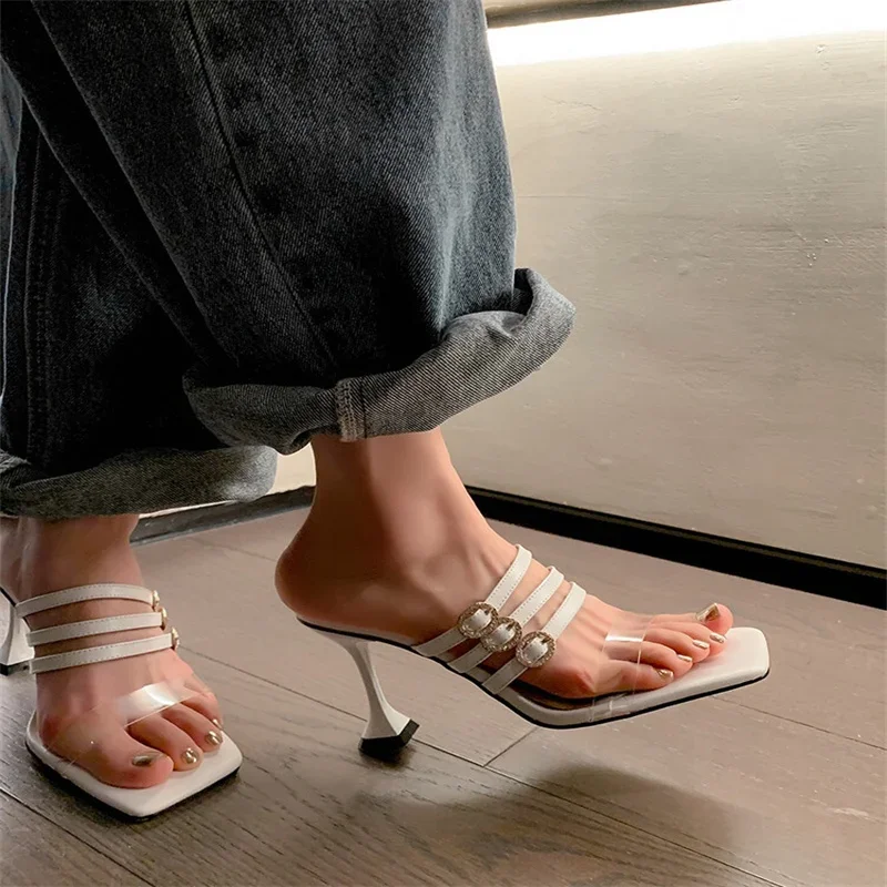 

Gladiator Open Square Toe Thin Super High Heel Fashion Rome Slipper Buckle Straps Hollow Back Hollow Solid Women Summer Shoes