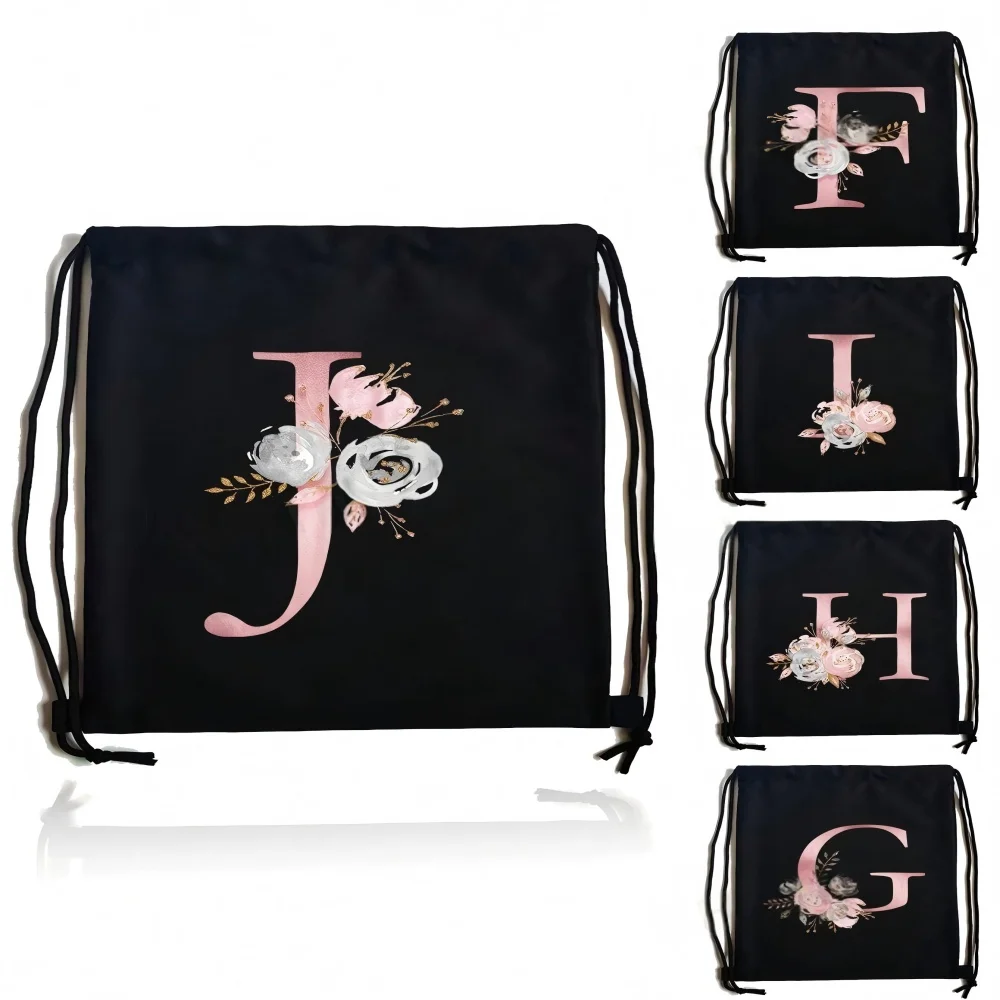 Unisex Lightweight Drawstring Backpack for Sports And Fitness Travel Outdoor And Student Use with Initial Letter Name Pattern