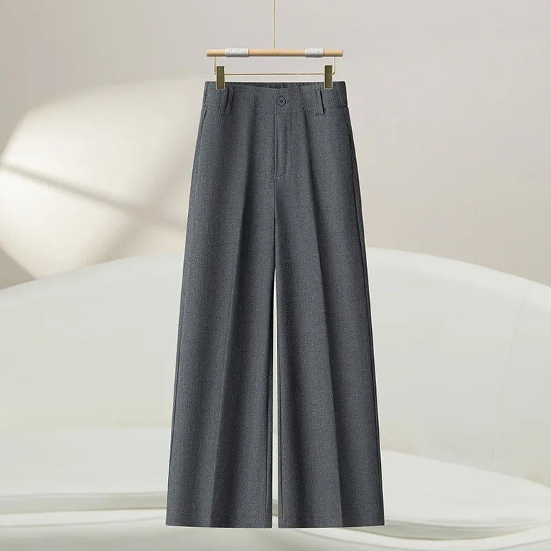 

Осенние элегантные утягивающие женские брюки цвета хаки с высокой талией и драпировкой, свободные широкие брюки с девятью точками