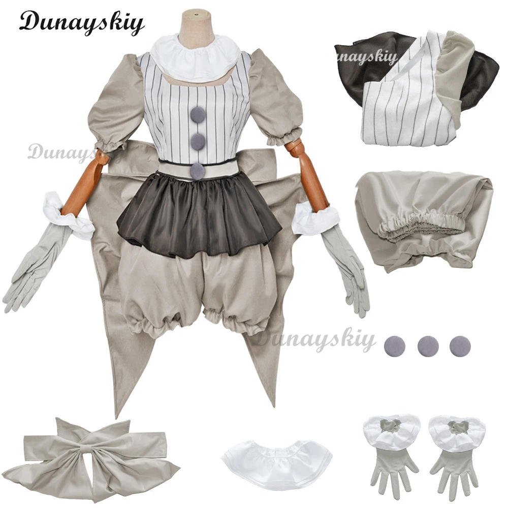 Filme palhaço pennywise cosplay traje genderswap halloween horror lolita vestir-se feminino fantasia vestido carnaval festa conjunto completo