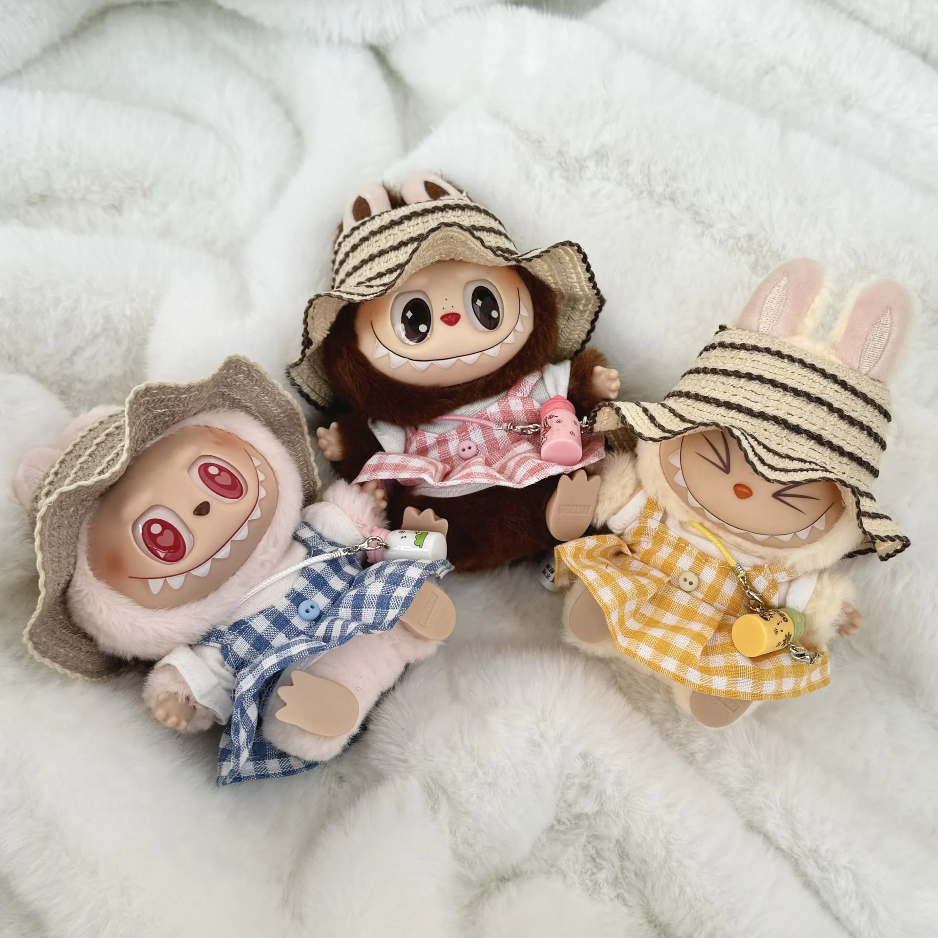 

Cute Mini Labubu Zhuang Ethnic Outfit 17cm I II III Dolls Sitting Party Clothing Silver Accessories