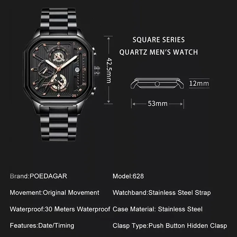 POEDAGAR Top Brand Luxury New Men Watch Quartz Man Watches Waterproof Luminous Watch for Men Date Chronograph Sport Wristwatch