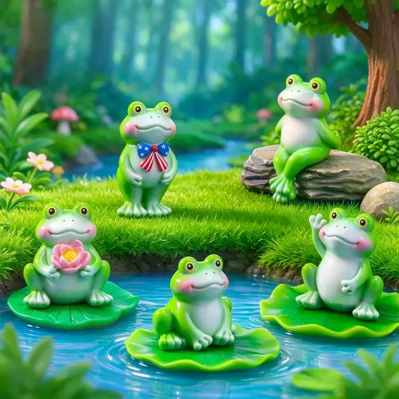 5Pcs Cute Mini Frog Figurine Lovely Cartoon Animal Statue Ornament For DIY Micro Landscape Garden Terrarium Decoration Supply