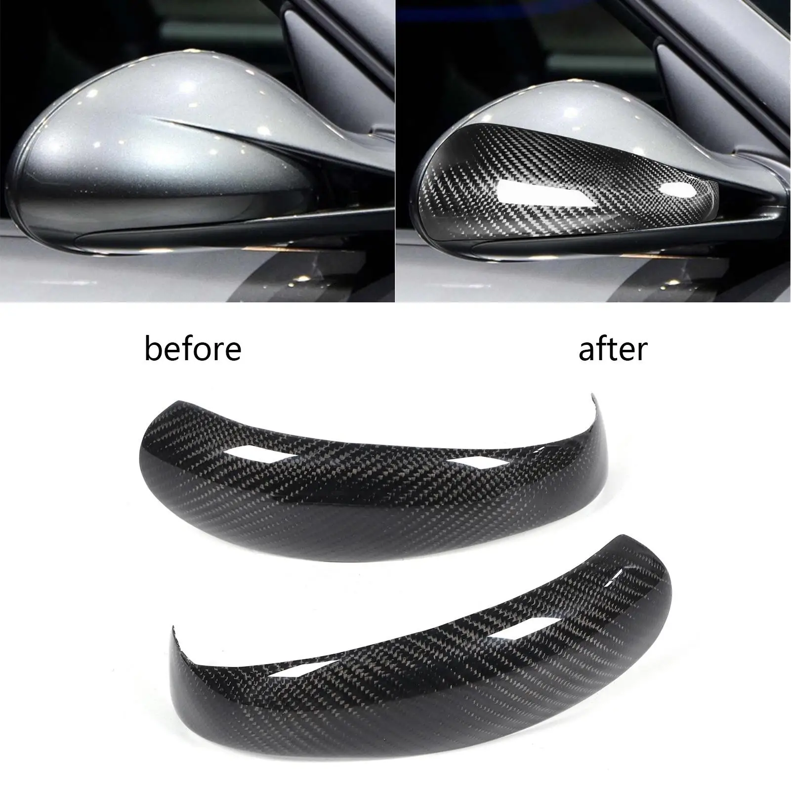 2pcs Rearview Mirror Cover Add-On Carbon Cap Fit for cayman 997 911 987