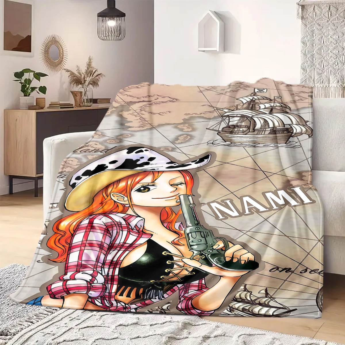 Decke mit Nami-Aufdruck, warme, bequeme Flanelldecke, geeignet für Schlafzimmer, Sofas, Betten, Stühle, Reisen – QIAO57