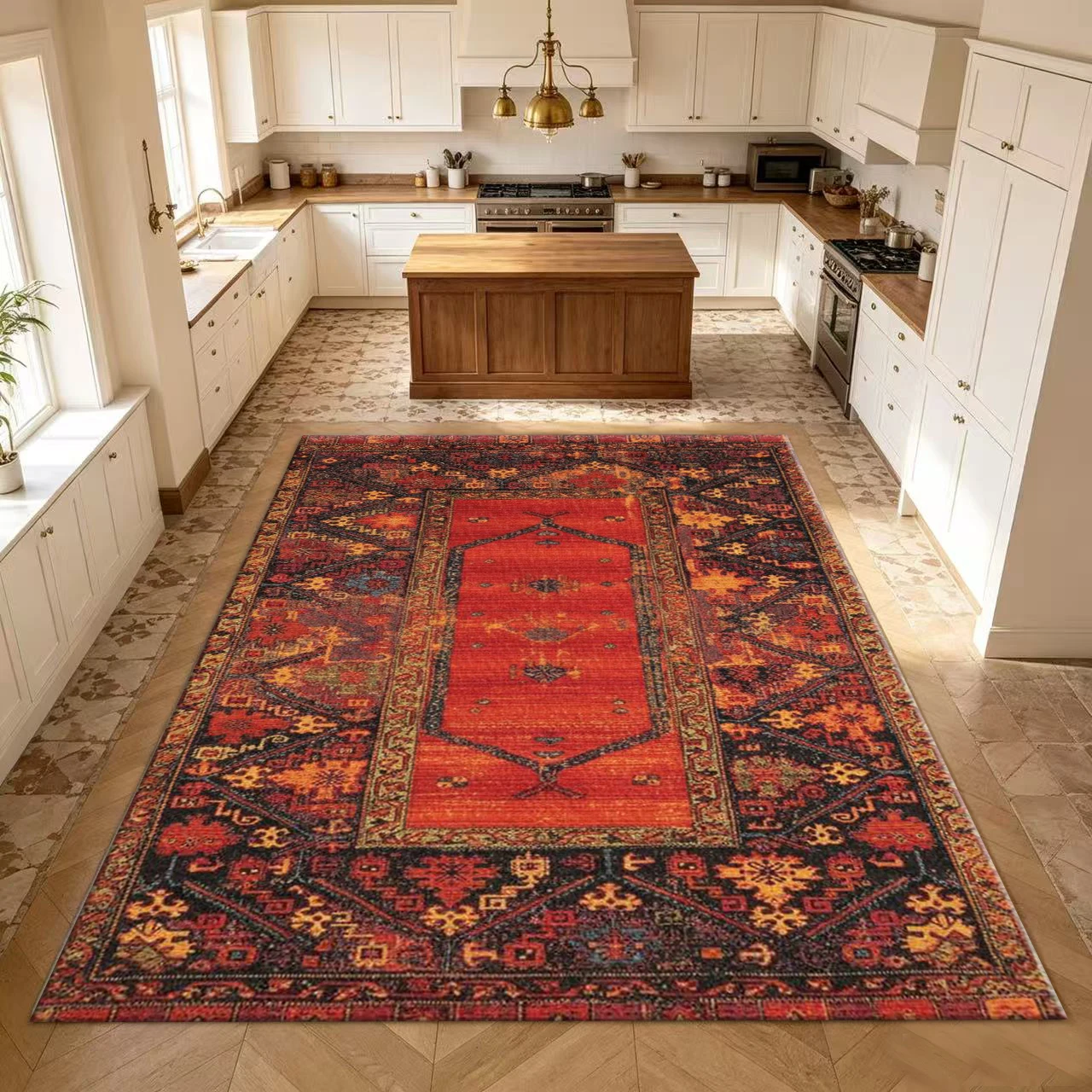 Vintage Red Oriental Tribal Carpet Antique Ethnic Rug Floor Mat Living Room Indoor Floor Decoration
