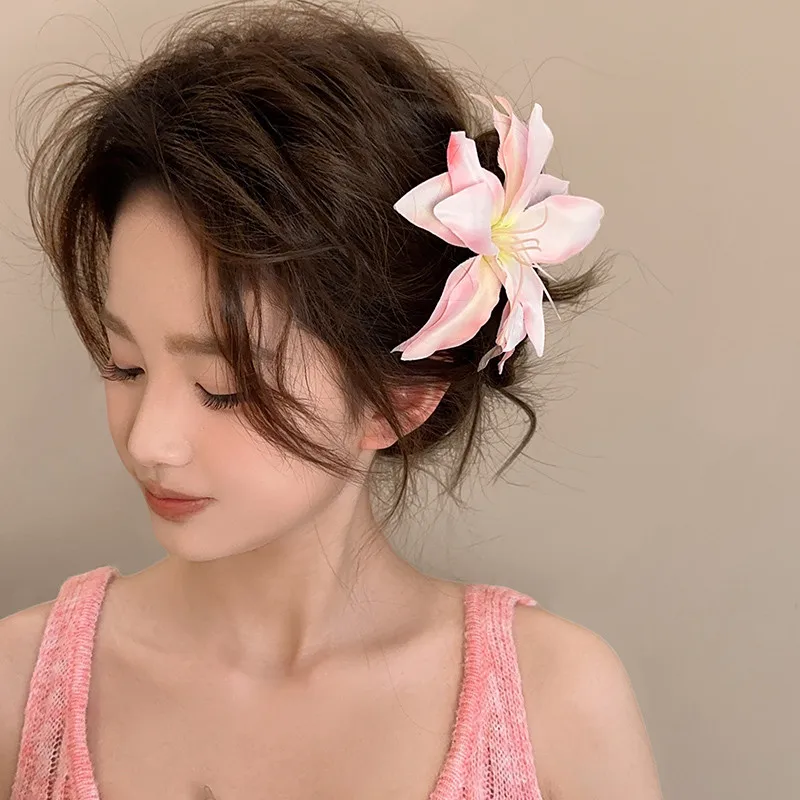 Retro Lily Flower Hairpin Valentine Headwear Girl Aesthetic Side Clip Hair Accessories Artificial Floral Hair Clip Festival Gift image 5