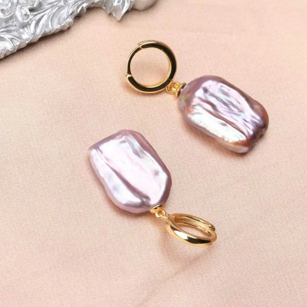 Handmade colorful Baroque freshwater pearl earring square pendant Jewelry VALENTINE'S DAY Classic Women HOOK
