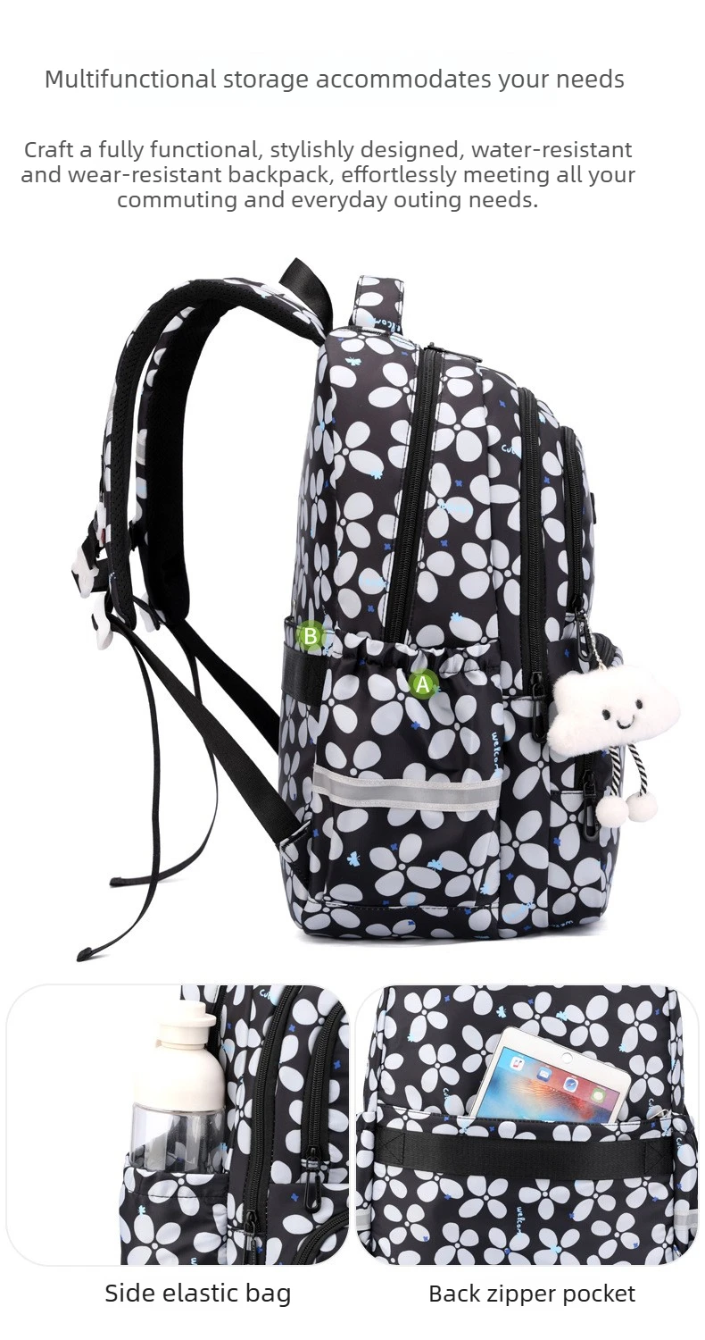 3pcs/set Elementary School Backpack for Girls Bookbag Lunch Bag Pencil Bag Set Flower School Bag for Children Cute Little Dolls