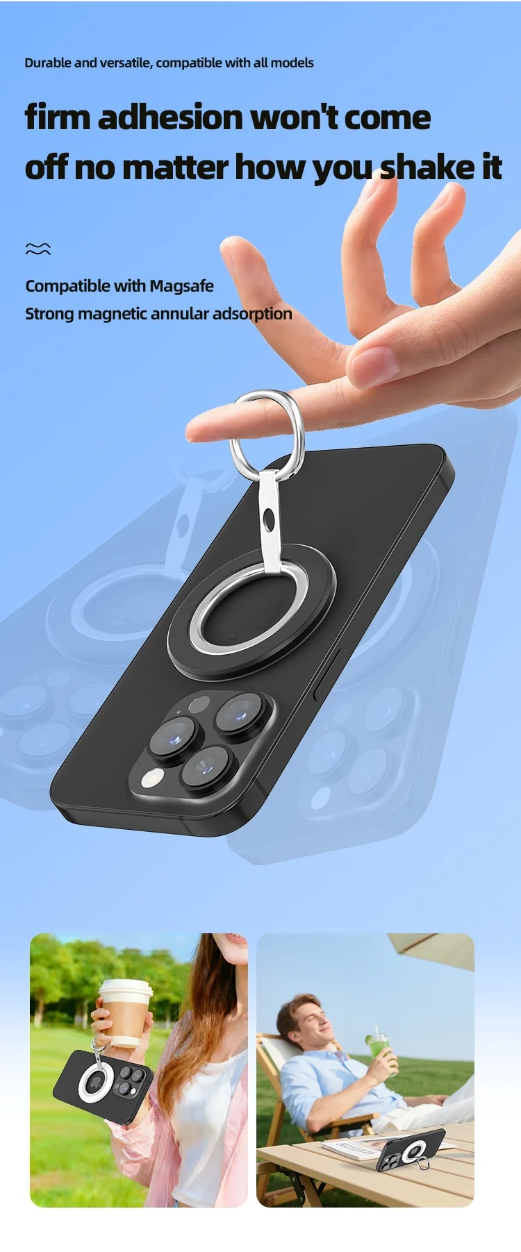 360 ° Magnetischer Telefonring-Halter für MagSafe, Magnetischer Ständer für iPhone 15 14 13 12 Pro Max, Fingerring-Halterung – Detail 10