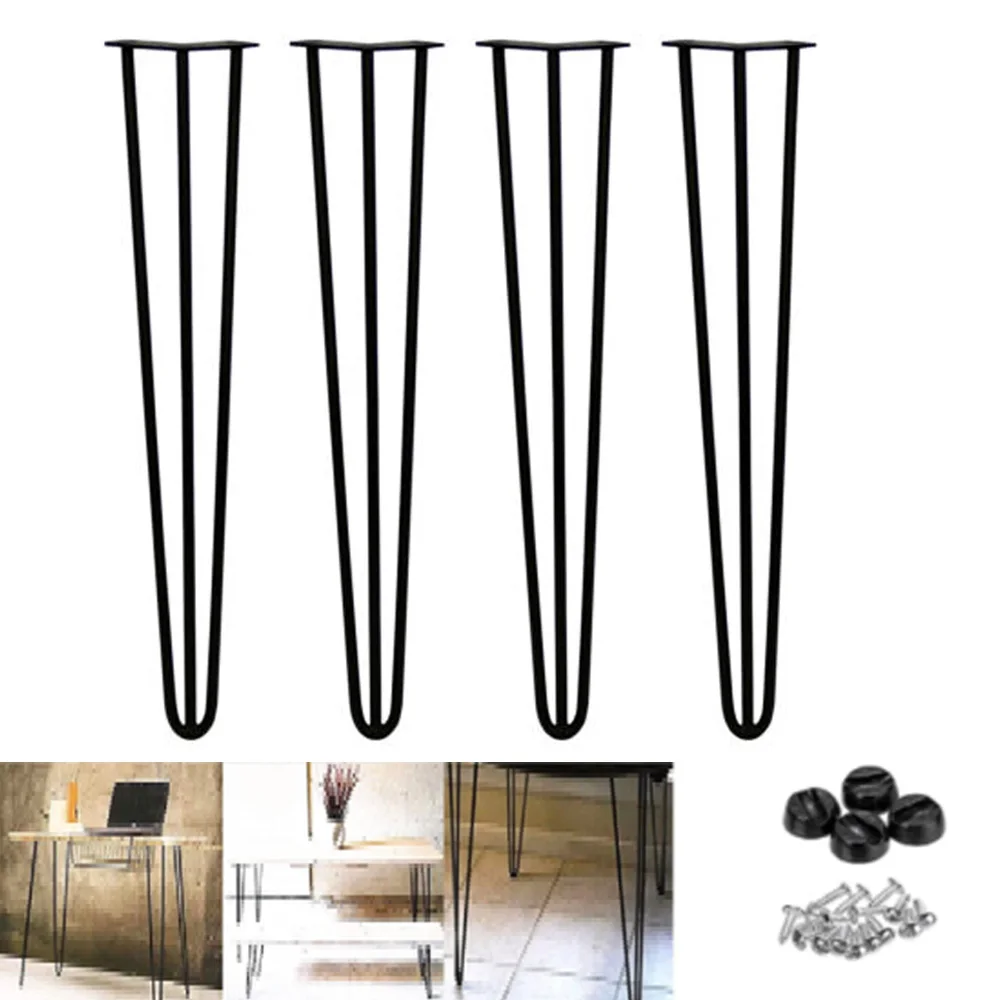 Hairpin Table Legs 86cm/34inch, 3 Rod Solid Metal Furniture Legs for DIY Home Office Restaurant Desk End Table, Set of 4 Legs