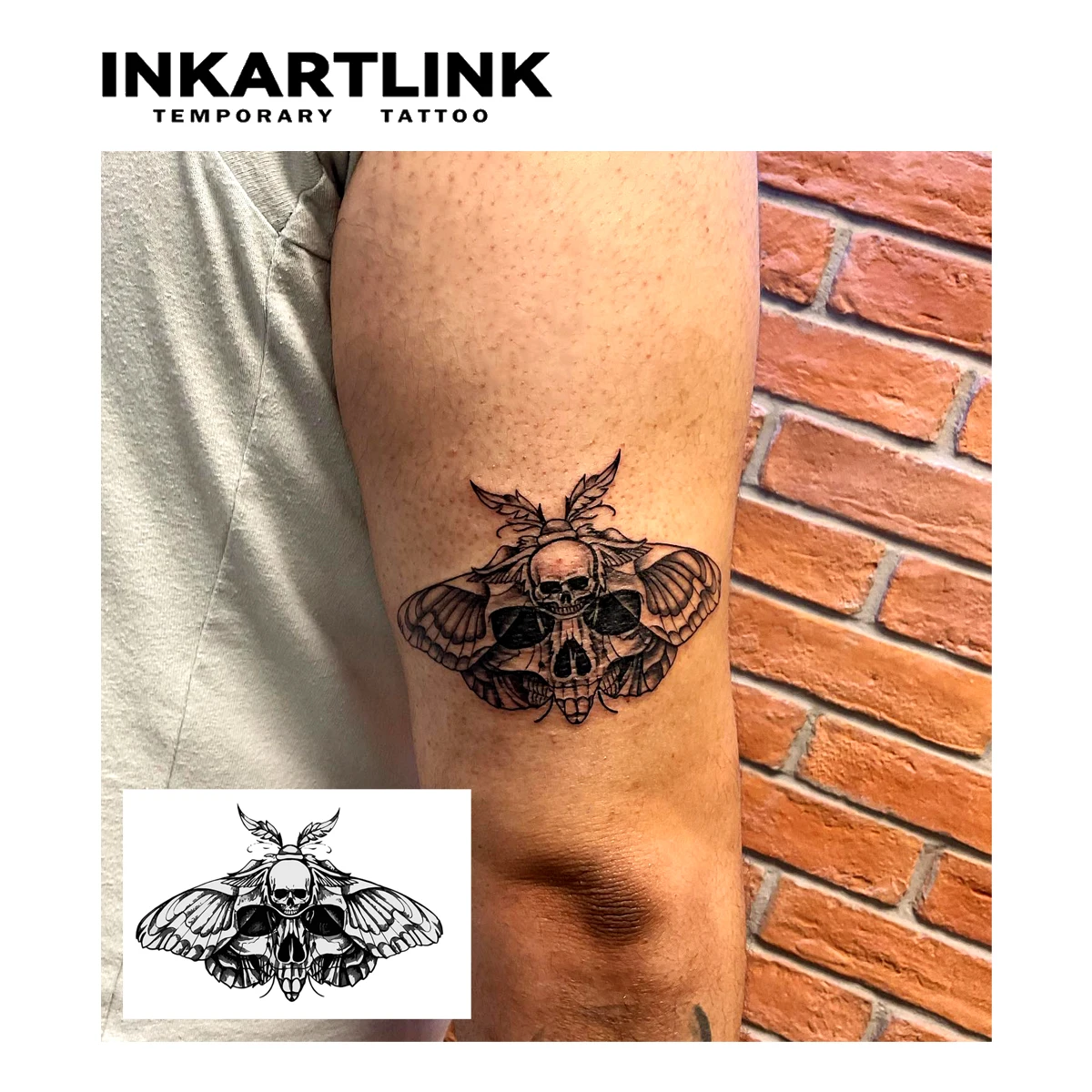 INKARTLINK Gothic Death Head Moth Temp Tattoo Waterproof Sticker for Halloween Party, Concerts, Biker Style & Daily.