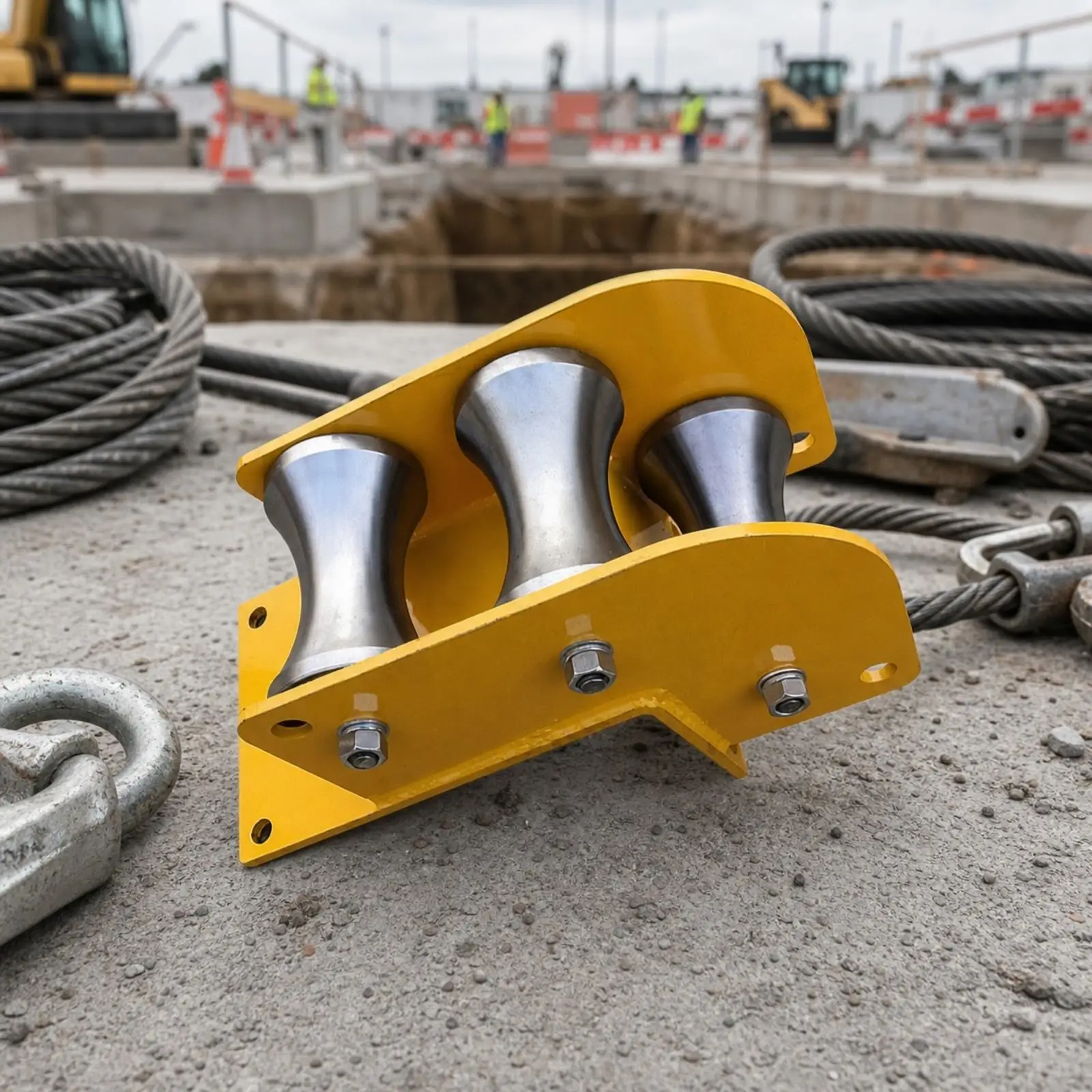 Industrial Heavy Duty Pulley Block for Cable Lifting 45 Steel Roller Guide with Three Wheels for Wire Rope Construction Tool view 5