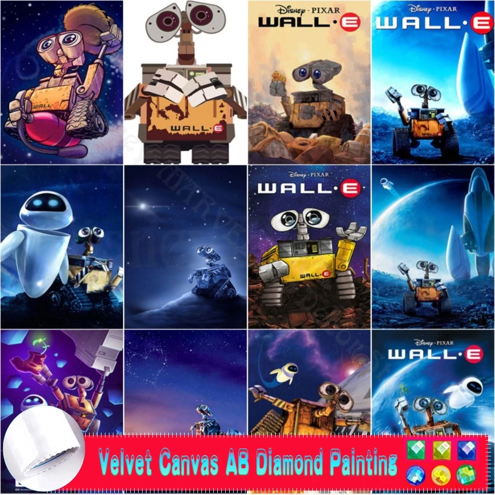 

Disney Walle AB Бархатный холст Алмазная картина Огромный горшок Робот Wall-E Чистка мусора и космического корабля Мозаика Круглая квадратная дрель