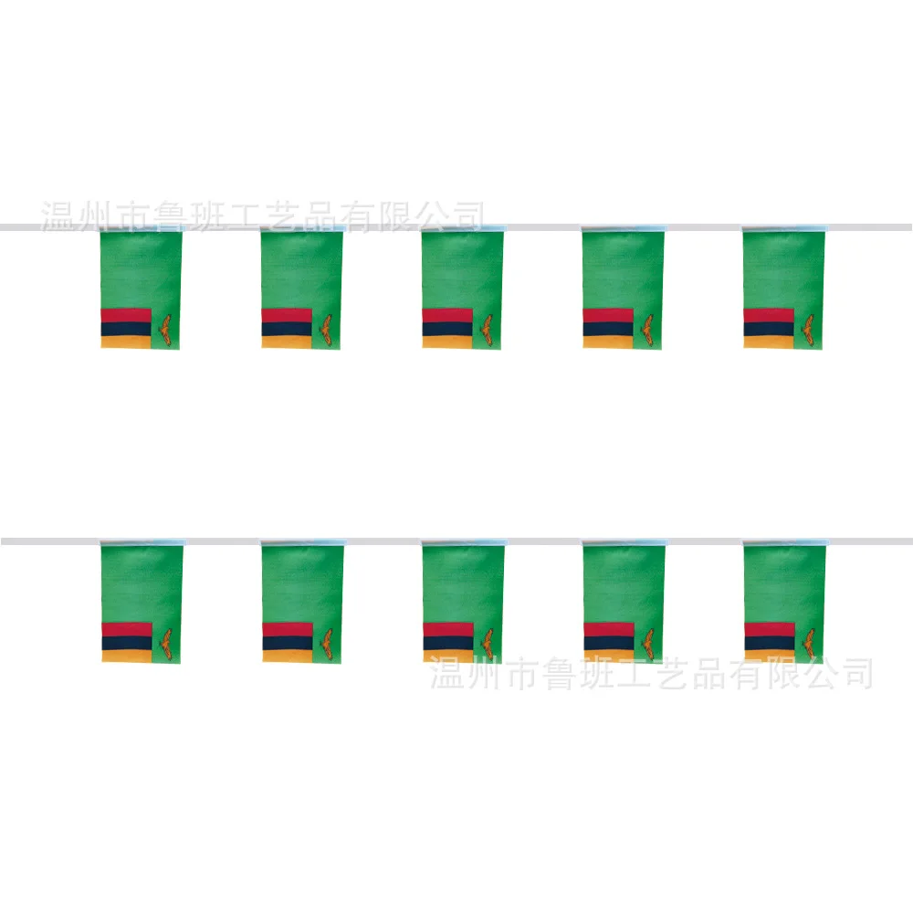 SKY FLAG Zambia bunting flags 14x21cm 20pcs/lot Zambia String flags Pennant Banner for Festival Party decoration
