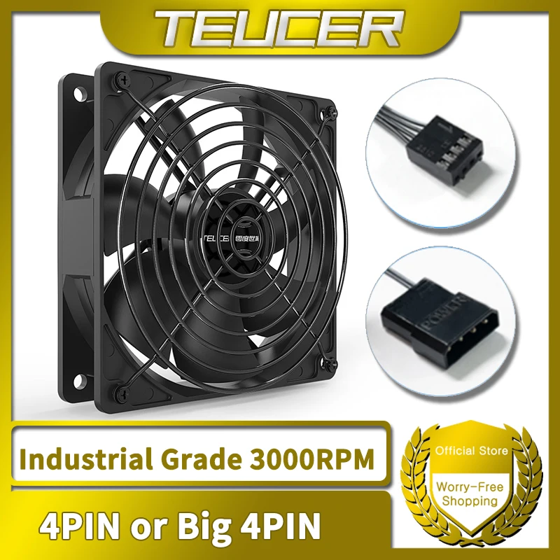 TEUCER-Industrial Grade Ventilador, Grande Volume de Ar, Ventilador do computador, 4Pin ou Ventilador Chassis Grande, 3000RPM