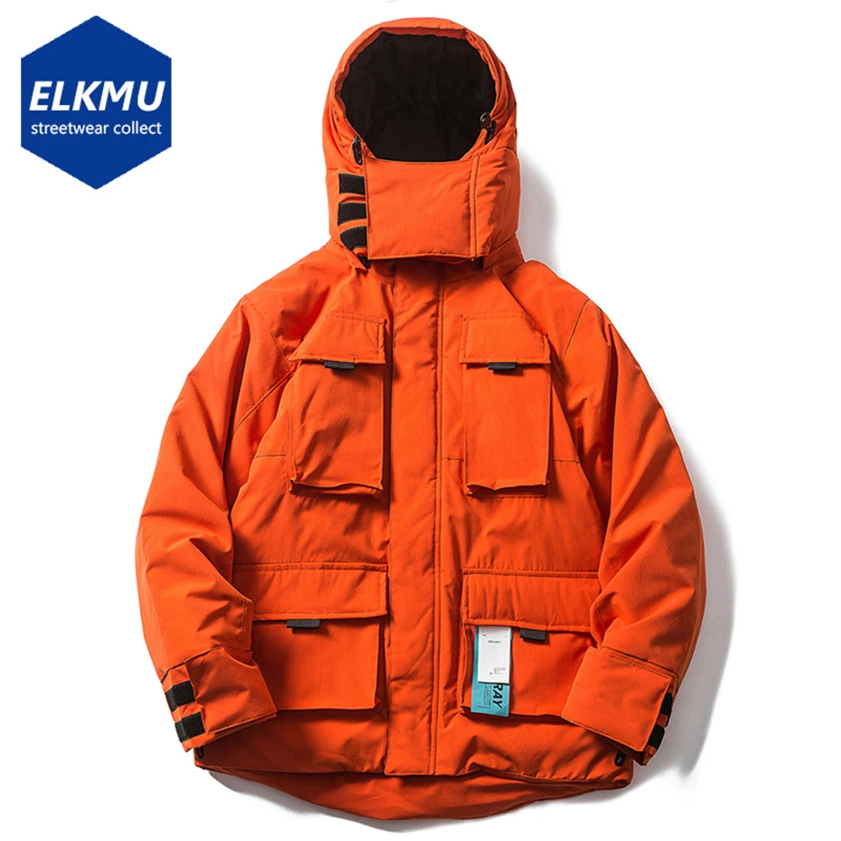 2023 Men Winter Parkas Thick Hooded Jacket Multi Pockets Mask Caps Windbreaker Coat Streetwear Zipper Puffer Jackets Down Coat