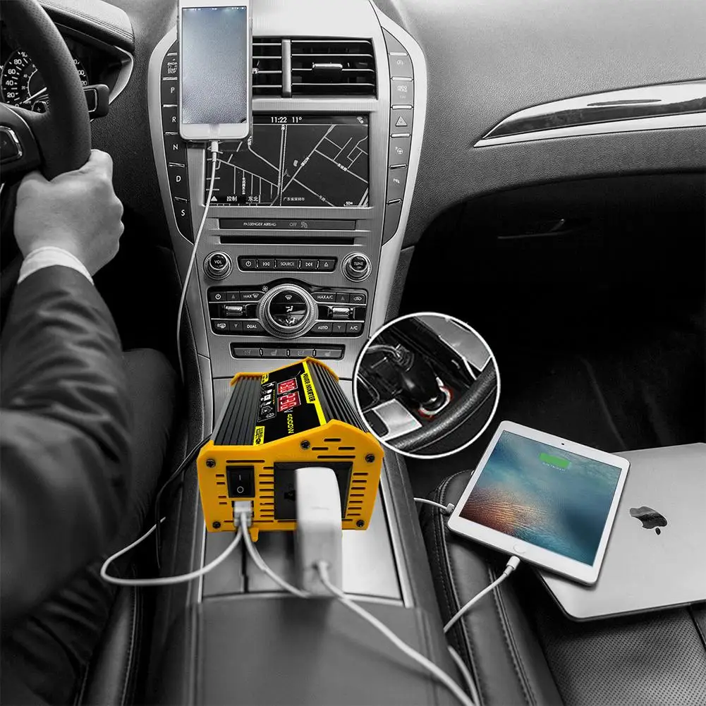 Portable Inverter Car Power Inverters DC12Volt To AC110/220Volt 4000W USB SineWave Inverter Modified Transformer Auto Inver E0R2
