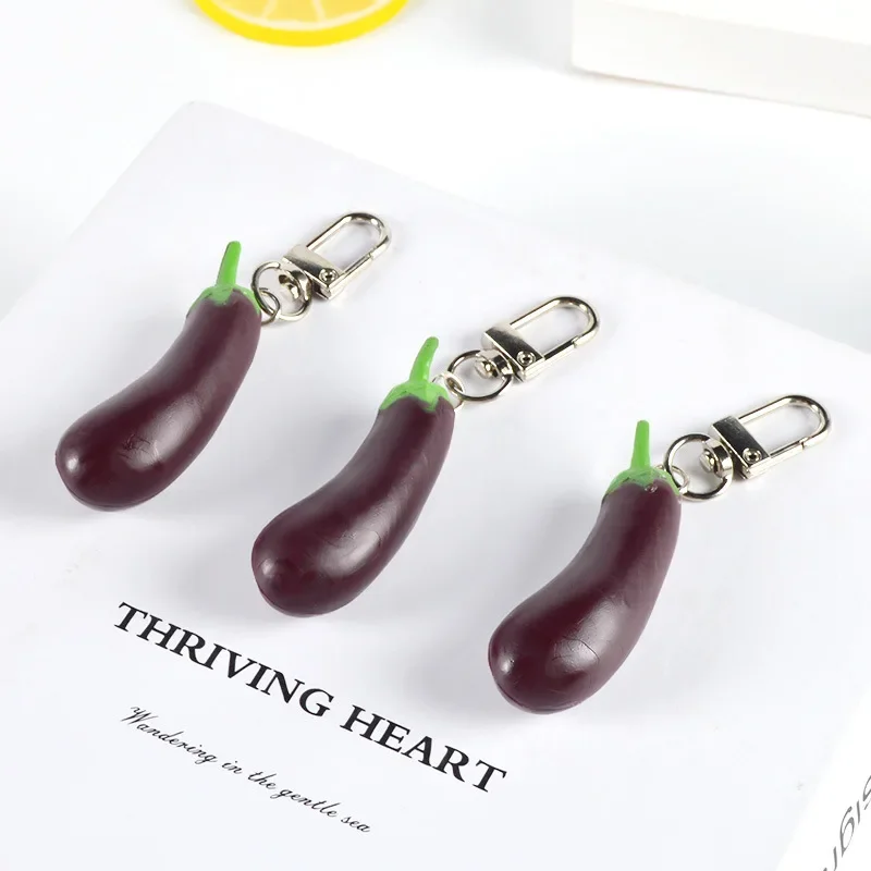 New Mini Eggplant Keychain Creative Simulation Food Vegetable Toy Photography Model Car Bag Mobile Phone Pendant Ornaments Gift