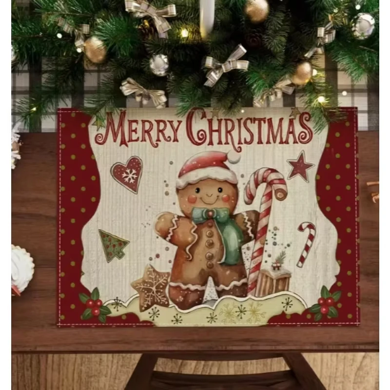 VIKAMA 4-teiliges Weihnachts-Tischset mit Lebkuchenmann, festliche Atmosphäre, Tischdekoration für Zuhause, Weihnachts-Tischset