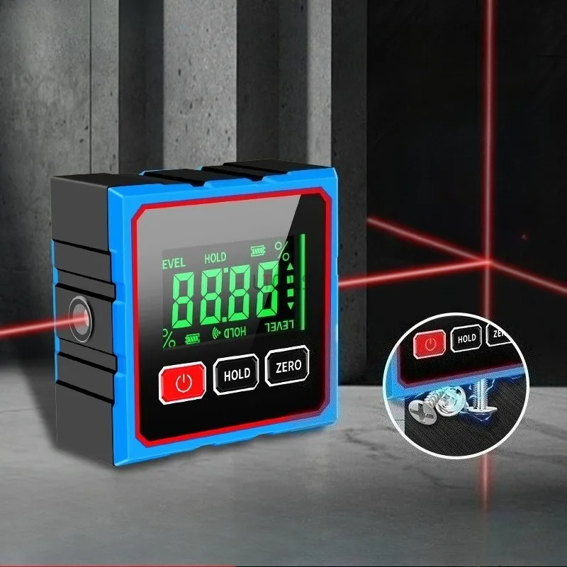 อิเล็กทรอนิกส์ดิจิตอลมุม Dipmeter Dual Cross Laser Gradient วัดระดับเมตรไม้สี่ด้านแม่เหล็ก Inclinometer