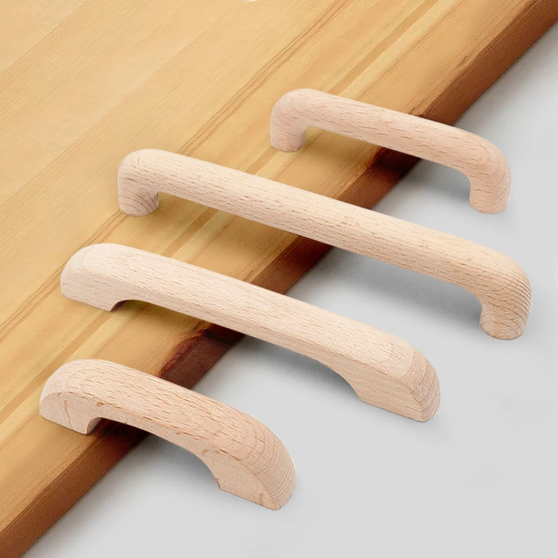 Tirador de armario de cocina, pomos de madera maciza para puerta de muebles, manijas de armario