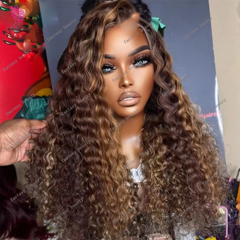 

Выделите блондинку, коричневый, надувной вьющийся парик из 100% человеческих волос с V-образной частью, простая установка, свободная волна воды, без следов, бесклеевой регулируемый парик