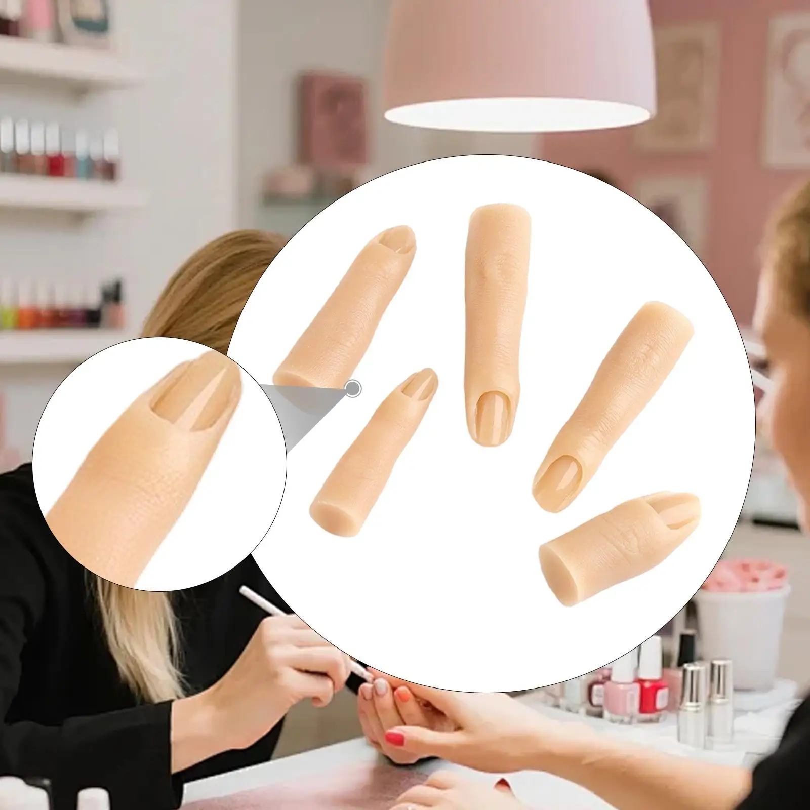 

5x Silicone Practice Fingers for Acrylic Nails ,Fake ,Soft Reusable Nail Practice Fingers for Training Beginners Professional