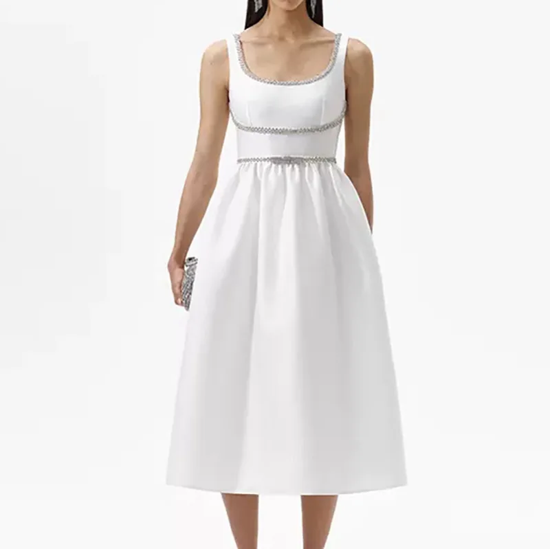 

Women's white elegant maxi dress sleeveless high waist slim fit elegant party robe