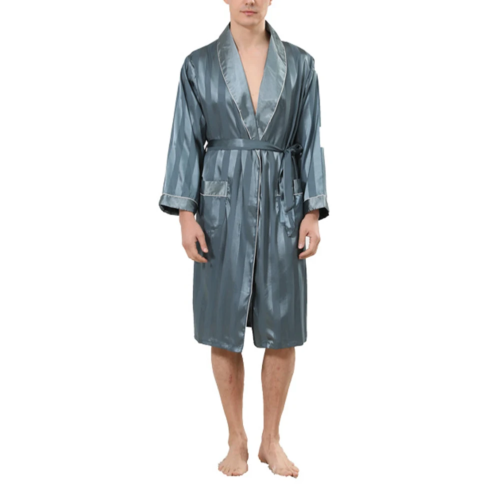 Popular Mens Robes Summer Emulation Silky Bathrobe Long Sleeve New Male Lightweight Baggy Nightwear Pajamas Nightgown