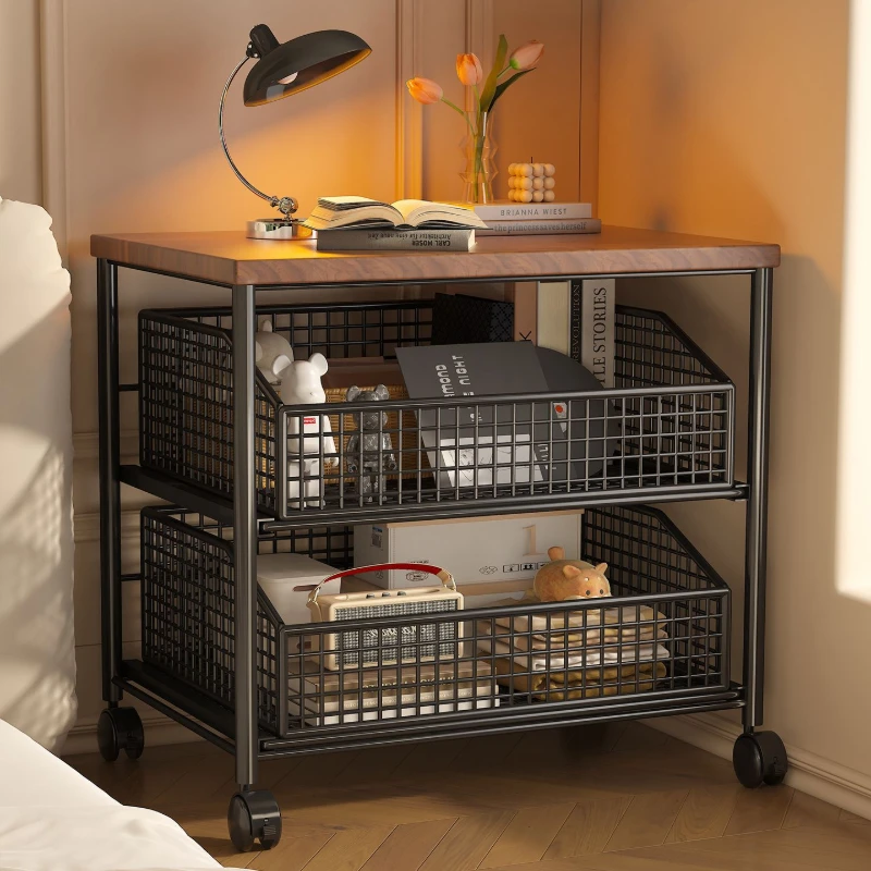 Multifunctional Modern Minimalist Nightstand with Wheels for Easy Movement, Suitable for Living Rooms, Bedrooms, and Bedside Use