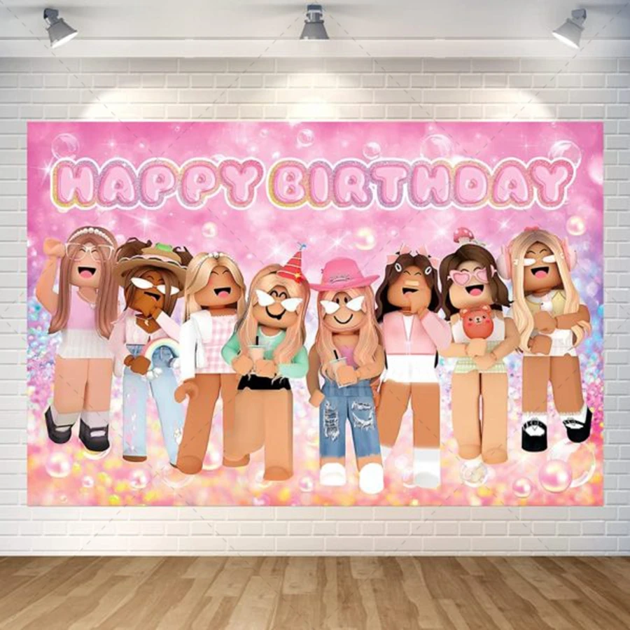 ​​R-Roblox Birthday Backdrop Children's Party Baby Shower Custom Photo Booth Decor Photography Background Banner Props​​