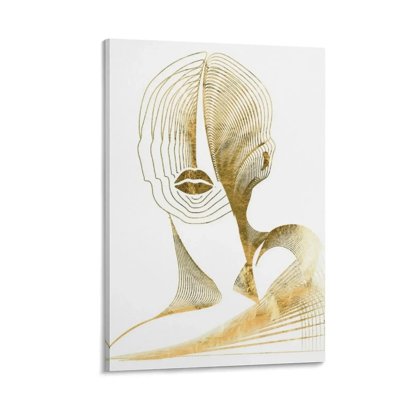 

Golden woman portrait drawing waves wires depth art Art Canvas Painting posters for wall poster aesthetic