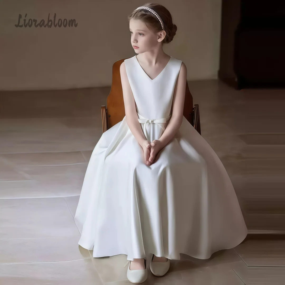 Abito Formale Bianco Semplice per Ragazze, Vestito Elegante e Leggero da Damigella, Abbigliamento Formale per Matrimoni e Feste, Abito da Cerimonia